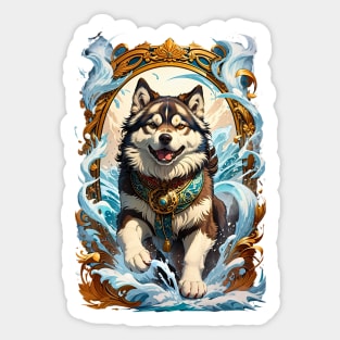 Alaskan Malamute magical wind retro vintage tribal design Sticker